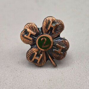 Vintage 4-H Clover Two Year Service Lapel Pin Copper 3/8 Inch